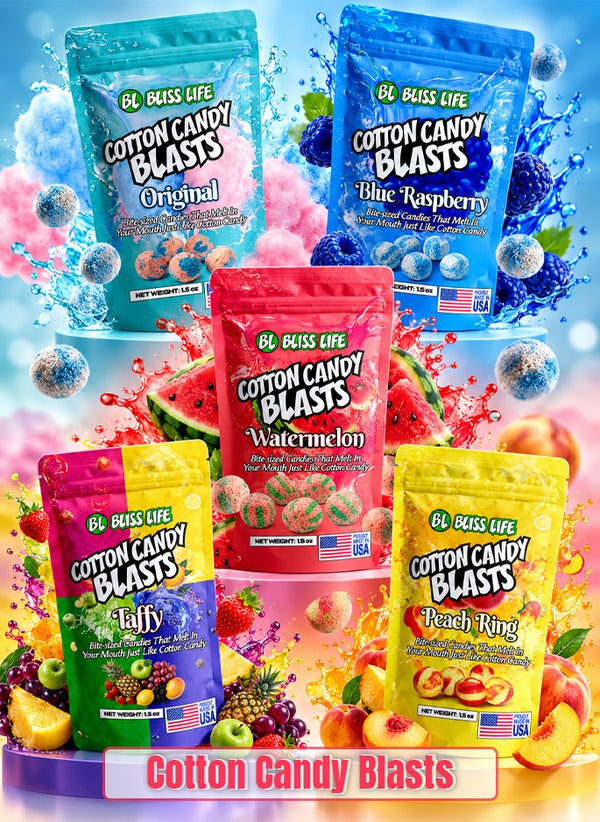 Cotton Candy Blasts - Blue Raspberry Flavor- Bite Sized candies that melt in your mouth just like Cotton Candy