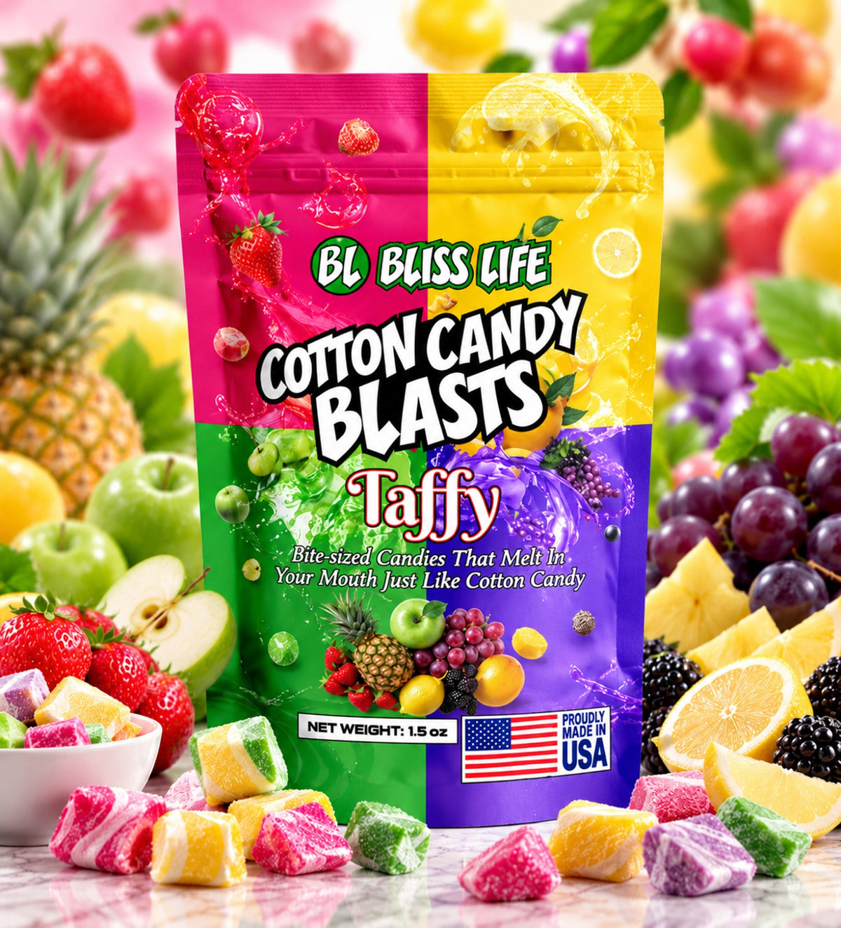 Cotton Candy Blasts - Taffy Flavor- Bite Sized candies that melt in your mouth just like Cotton Candy