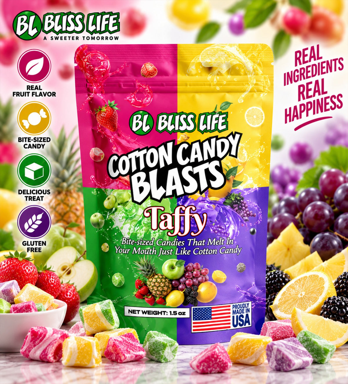 Cotton Candy Blasts - Taffy Flavor- Bite Sized candies that melt in your mouth just like Cotton Candy
