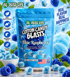 Cotton Candy Blasts - Blue Raspberry Flavor- Bite Sized candies that melt in your mouth just like Cotton Candy