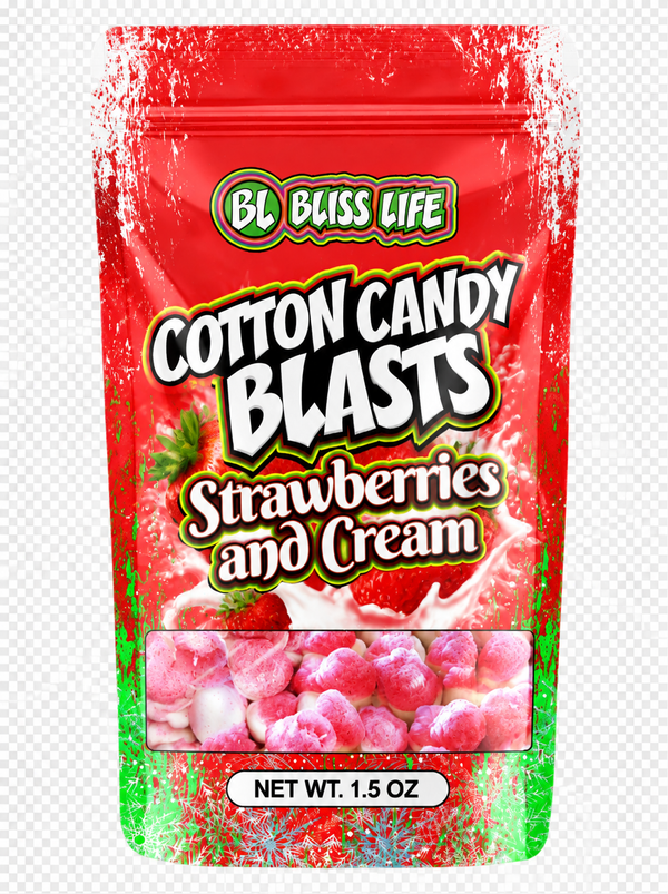 Cotton Candy Blasts - Strawberries and Cream Flavor- Bite Sized candies that melt in your mouth just like Cotton Candy