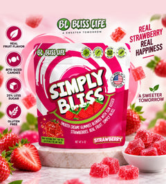 Simply Bliss - REAL Fruit Gummies - Strawberry - 6oz lg bag 60+ gummies