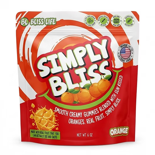 Simply Bliss - REAL Fruit Gummies - Orange - 6oz large bag 60+ gummies
