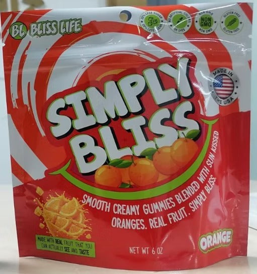 Simply Bliss - REAL Fruit Gummies - Strawberry - 6oz lg bag 60+ gummies