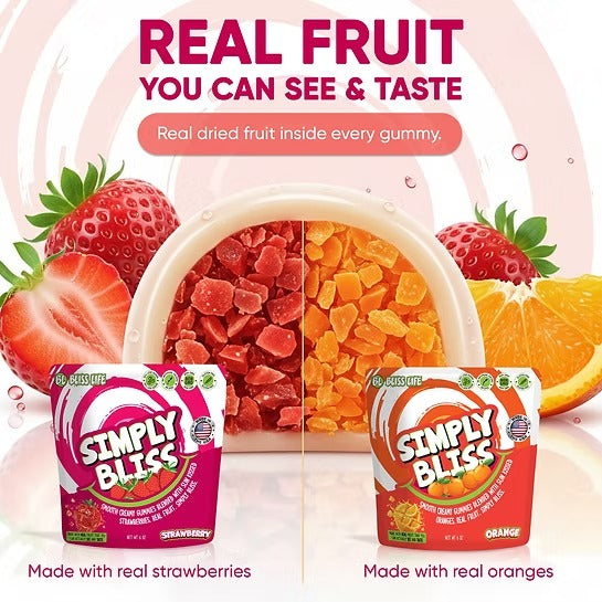 Simply Bliss - REAL Fruit Gummies - Orange - 6oz large bag 60+ gummies